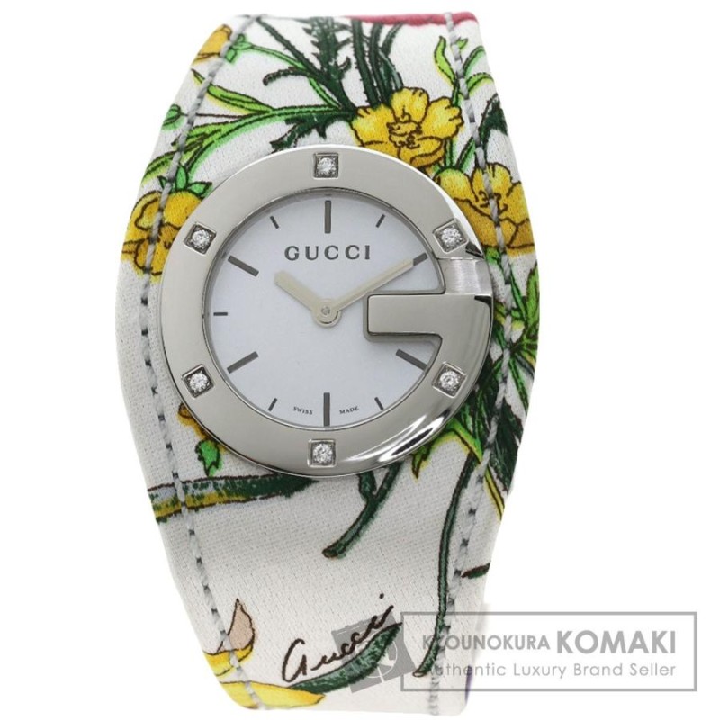 GUCCI グッチ 104 フローラ 6P ダイヤモンド 2005年限定 腕時計 ステンレススチール 革 レディース 中古 | LINEショッピング