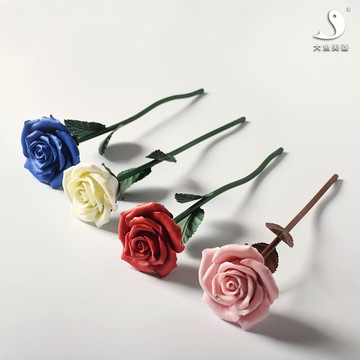 玫瑰花陶瓷花朵情侶禮物結婚紀念情人節禮品鐵藝創意特別文藝個性1入