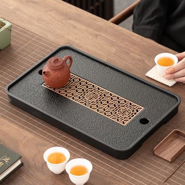 小型茶盤家用中式輕奢簡約現代瀝水簡易儲水干泡臺長方形托盤茶海
