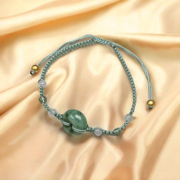 飄綠花翡翠平安扣編織手鍊 | 天然緬甸玉翡翠A貨 | 送禮