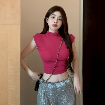 短袖t恤 ✨韓系莫代爾純棉素T挖空露背短版上衣辣妹露肚緊身顯瘦上衣大碼女裝 10816