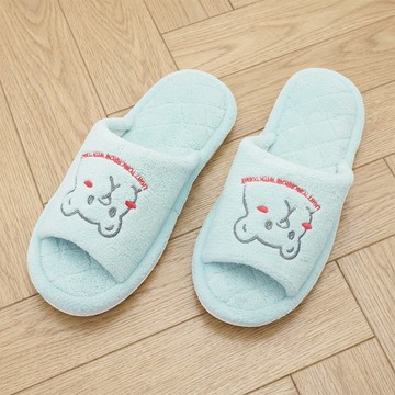 甜美保暖室內布拖鞋-水藍