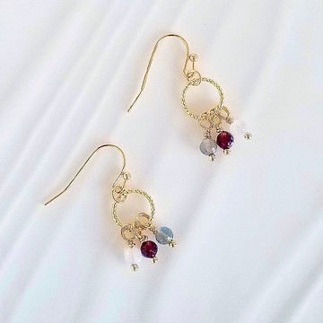 拉長石 月亮石 石榴石水晶垂墜耳環 靈氣開運 平衡情緒壓力 療癒