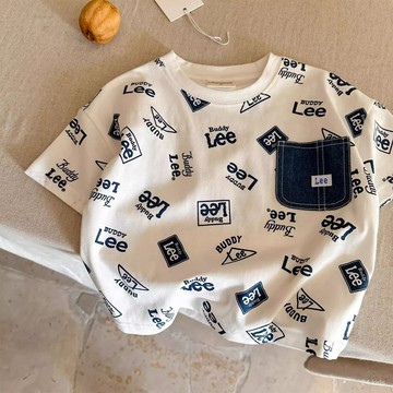 【台灣出貨】【2054人好評】夏季新款洋氣男女中小兒童寶寶韓版潮牌字母口袋短袖T恤上衣