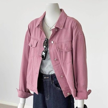 胖胖美依 上衣 牛仔外套 外套 牛仔衫S-XL 新款牛仔外套短款粉紅百搭休閒上衣外套-8763.
