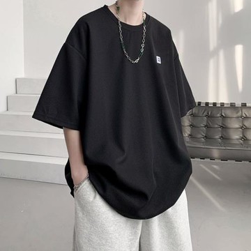 高個子加長版t恤男款胖子特大碼短袖夏季潮牌重磅華夫格半袖體恤