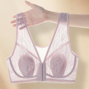 新款空氣感前開扣兔耳朵bra內衣女蕾絲超薄前掛鉤文胸網紗無托