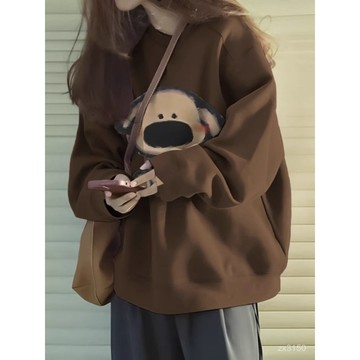 柚里 ‍美拉德古著oversize寬鬆圓領衛衣女寬鬆慵懶加絨美式潮牌上衣外套