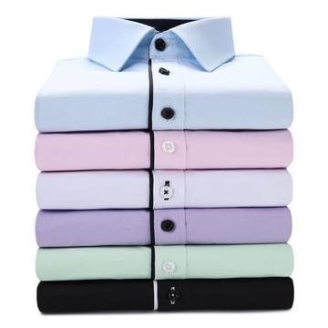 春季無口袋襯衫男長袖商務休閑職業工裝純色襯衣男寸衫上班打底衫