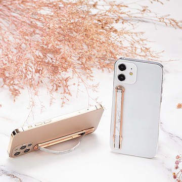 SleekGrip經典款手機支架握帶/指環(可換握帶)白大理石x玫瑰金框