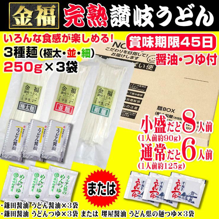 20時間熟成  半生 讃岐うどん 3種麺 つゆ付きセット 便利な個包装 750g 送料無料 最安値挑戦 得トクセール 特産品