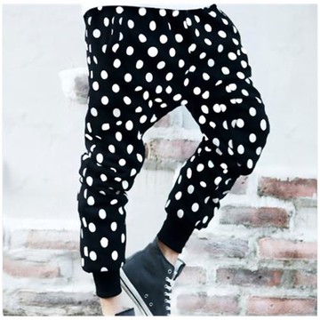 非主流休閑褲垮褲個性圓點哈倫褲男潮韓版修身小腳褲大碼波點男褲