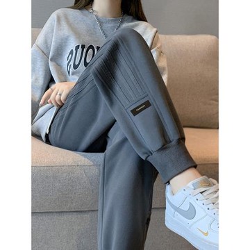 運動褲女春秋款2024新款束腳小個子九分休閑長褲子顯瘦深灰色衛褲