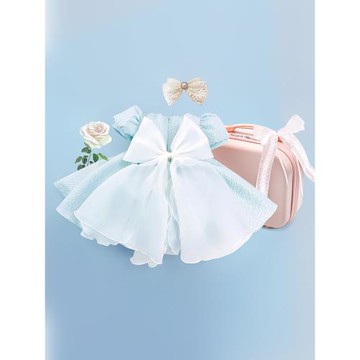 公主裙女童2025新款生日藍色高級感花童婚禮女寶寶演出服兒童禮服