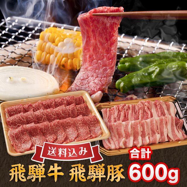  飛騨牛 ＆ 飛騨豚 焼肉 用 焼き肉 セット 合計 600g 牛 モモ 豚 バラ 各 300g 送料込 ※北海道1000円、沖縄1200円別途必要