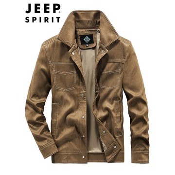 JEEP SPIRIT新款男士夾克寬松大碼翻領休閑工裝多口袋按扣外套男