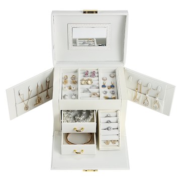 PORA BELLA 大容量皮革首飾盒 L943 白色 附抽屜  1個