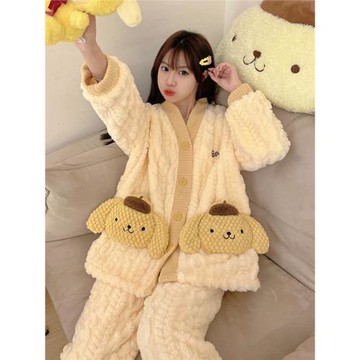 睡衣女加厚加絨珊瑚絨冬季天網紅風2023年新款布丁狗法蘭絨家居服