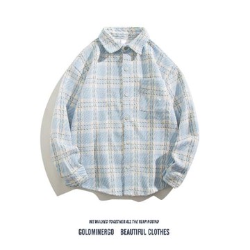 春秋ins小香風襯衫外套男潮流撞色寬松百搭情侶針織翻領格子夾克