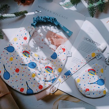 津Handmade 彌月禮盒/兩件組/圍兜兜/奶嘴套夾組/網球印花