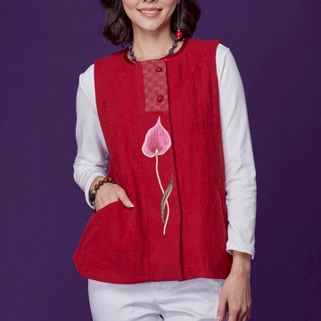 古典美 手繪刺繡古布背心【58082】棉麻/亞麻/中國風/漢服/茶禪服