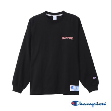 Champion 官方直營-純棉AS 拱型LOGO印花寬版長袖TEE-男(黑色)