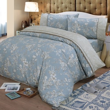 【FITNESS】精梳棉雙人四件式被套床包組-莉蒂亞(藍)_TRP多利寶