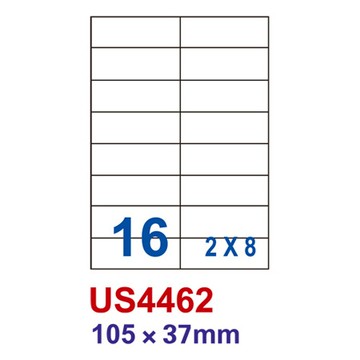 裕德Unistar三用列印電腦標籤/U4462/白色/16格/105x37mm/100張/盒