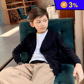 秋冬款男童v領黑色毛衣外套 薄款針織毛衣外套(黑色)