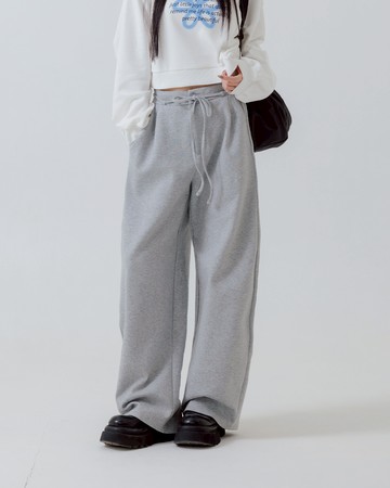 空氣棉質綁繩造型寬版長褲-花灰 S/M/L