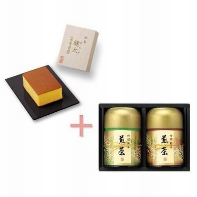 内祝い 女の子（名入れ）和泉屋創作五三焼長崎カステラ（桐箱）＆静岡銘茶のセット