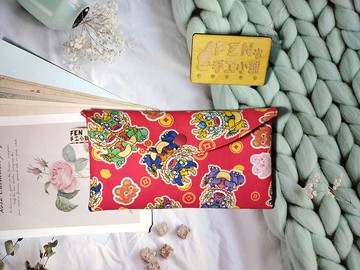 單層款布紅包袋-報喜舞獅手作布紅包袋-萬用收納包-收納包-存摺包