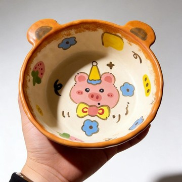 統編發票/景德鎮高溫釉下彩手繪可愛雙耳碗 飯碗 湯碗 陶瓷碗 菜碟 陶瓷碟 高級感 茶碗 碟子