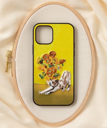立體刺繡手機殼 iPhone 12/12pro PBAT PU合成皮革 貓咪x梵谷
