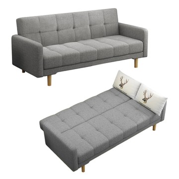 【好氣氛家居】140CM簡約麻棉透氣沙發床/布沙發(可拆卸式扶手)淺灰色