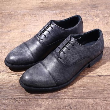 歐美復古簡約英倫三接頭男士系帶休閑皮鞋 做舊水洗手工戶外鞋
