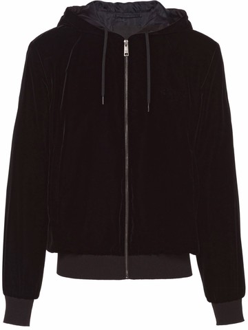 Prada - velvet hooded zip-front bomber jacket - men - Viscose - XXL - Black