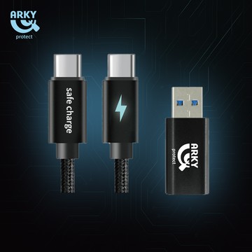 ARKY SafeCharge 防駭雙寶 USB-C to A 防駭轉接頭 + Type-C 防駭充電線 (60W快充)