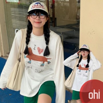 【ohi】美式復古內搭長袖T恤 寬鬆純棉上衣 白色打底衫 印花上衣 長袖T恤 女裝 秋款上衣 GHMN500#