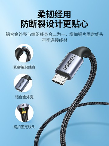 綠聯安卓數據線老式接口快充款microusb加長2米風扇充電寶充電線器【北歐家居生活】