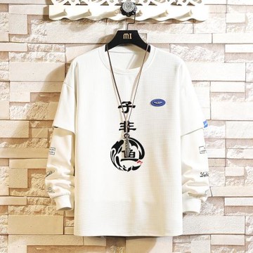 衛衣男外套秋季圓領套頭寬松休閑長袖港風潮流學生情侶上衣假兩件