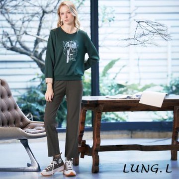 林佳樺LUNG.L 灰綠色口袋抽褶彈性女裝長褲 LU02E