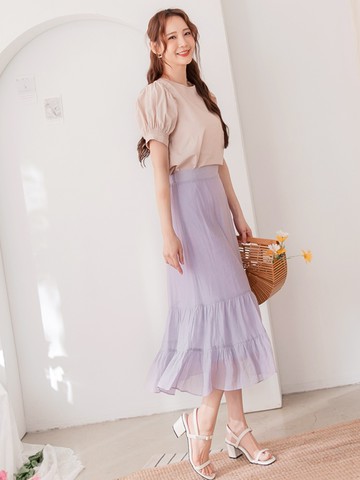 壓皺紋理後腰鬆緊蛋糕魚尾長裙