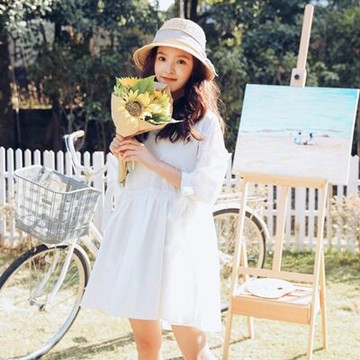 連身裙七分袖上衣-純色氣質清新優雅女連衣裙73rx10【獨家進口】【米蘭精品】