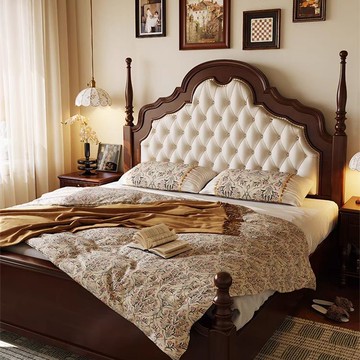 法式復古實木床現代簡約主臥高端大氣美式輕奢雙人床歐式中古婚床鑫弘-家具衛浴 可打統編