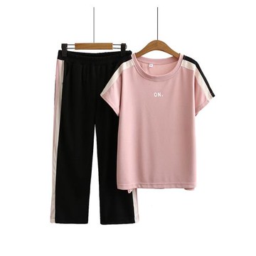 中年人夏裝運動套裝時尚洋氣媽媽休閑冰絲短袖T恤衫夏季女裝衣服