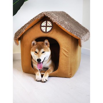 狗窩貓窩茅草屋寵物窩通用房子型蒙古包小型犬貓咪冬季保暖可拆洗