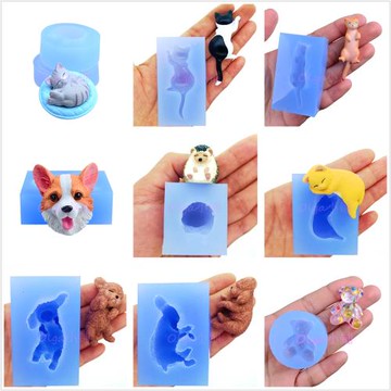 可愛熟睡小貓柯基頭刺猬小熊泰迪捏捏樂軟膠巧克力食品級硅膠模具