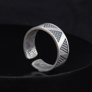 純銀戒指女999足銀祥云食指指環復古個性活口男手工銀簡約名族風