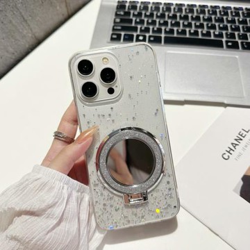 ins閃粉星空補妝鏡子適用三星a54手機殼a14/a24/a34滴膠軟a53/a55創意支架a52/a42/a32/a22保護套a12/a51/a71